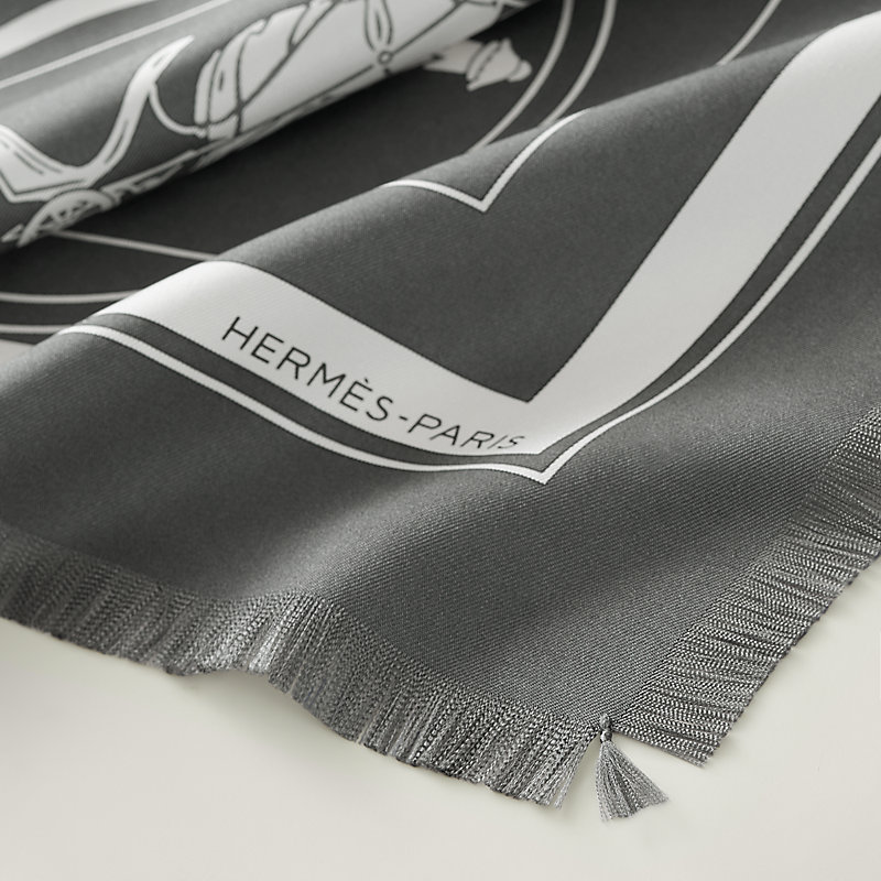 Ex-Libris fringed scarf 80 - Grey | Hermès Canada